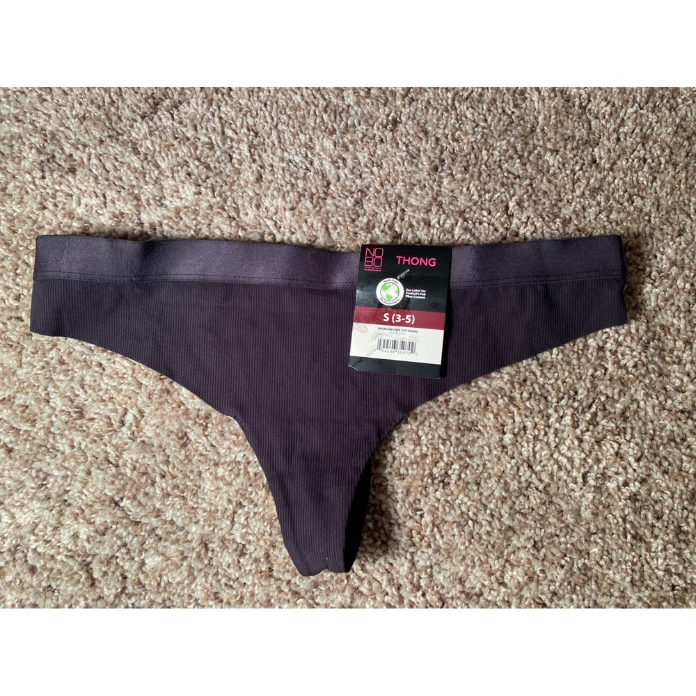 No Boundaries Micro Ribbed Thong Black Size S 3-5 Recycled Nylon Spandex sexy